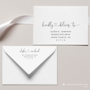 Puede incluir: Dos sobres blancos con direcciones escritas a mano. El sobre superior dice "kindly deliver to Alisha & Jonathan, Seinecliffe Drive, Santa Clarita, CA 91710". El sobre inferior dice "alisha michael, 907 Velloncliffe Drive, Santa Clarita, CA 91710".