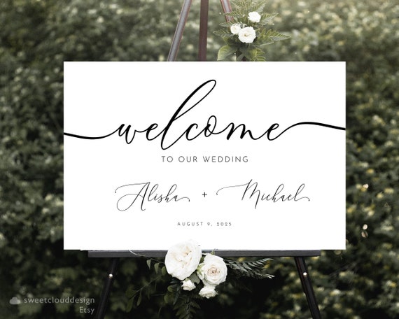 Modern Nuptial Editable Color Photo Welcome Sign - Berry Berry Sweet