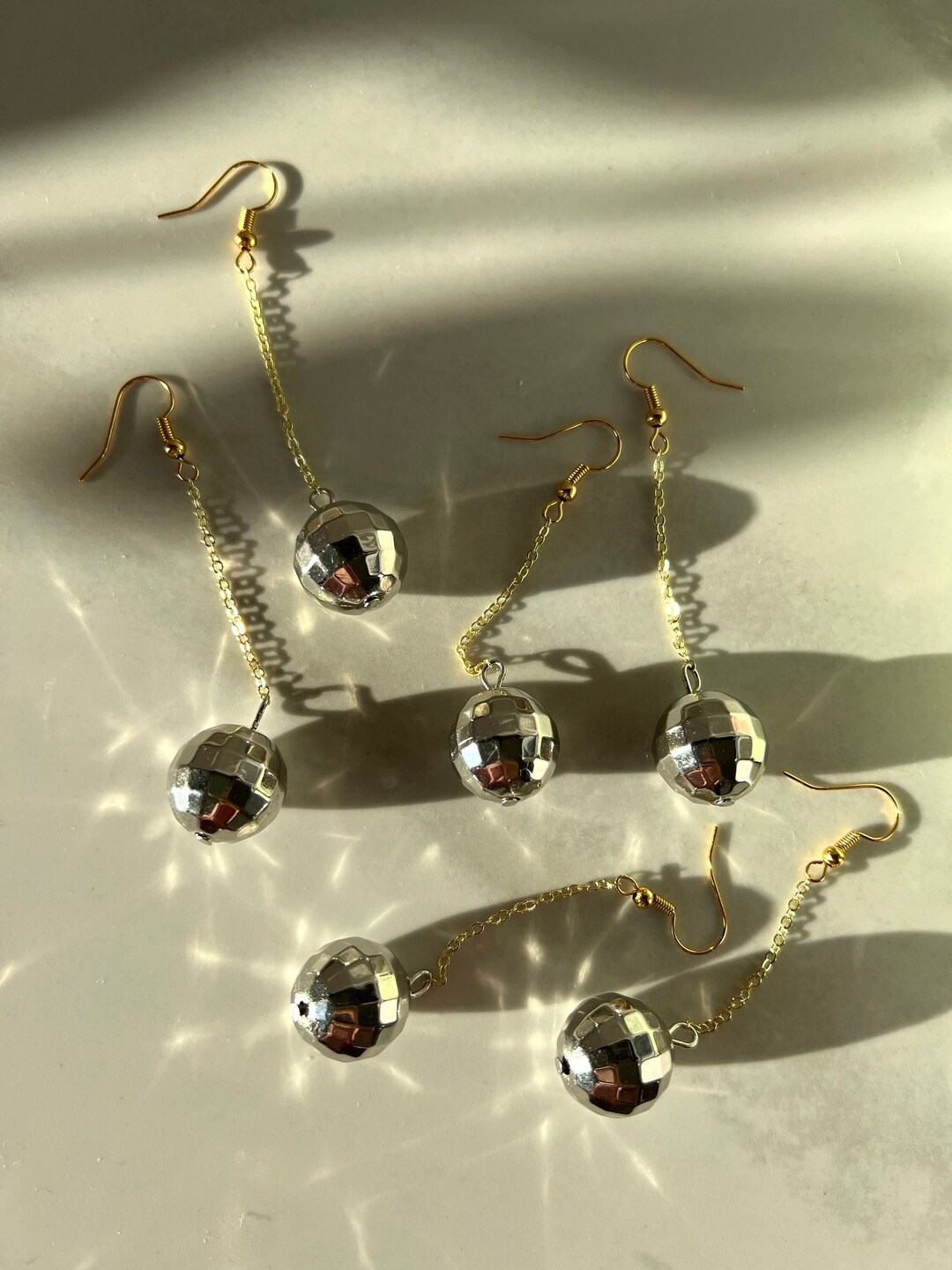 Disco Ball Earrings Gold Plated Chain Very Lightweight Etsy