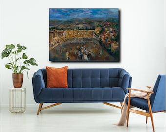 Jerusalem Old City Painting, Kotel Wall Art, Judaica Giclee Canvas