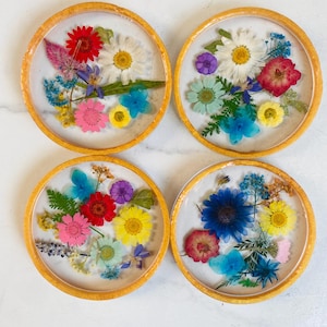Four Floral coasters, nature lover coasters, floral bouquet preservation