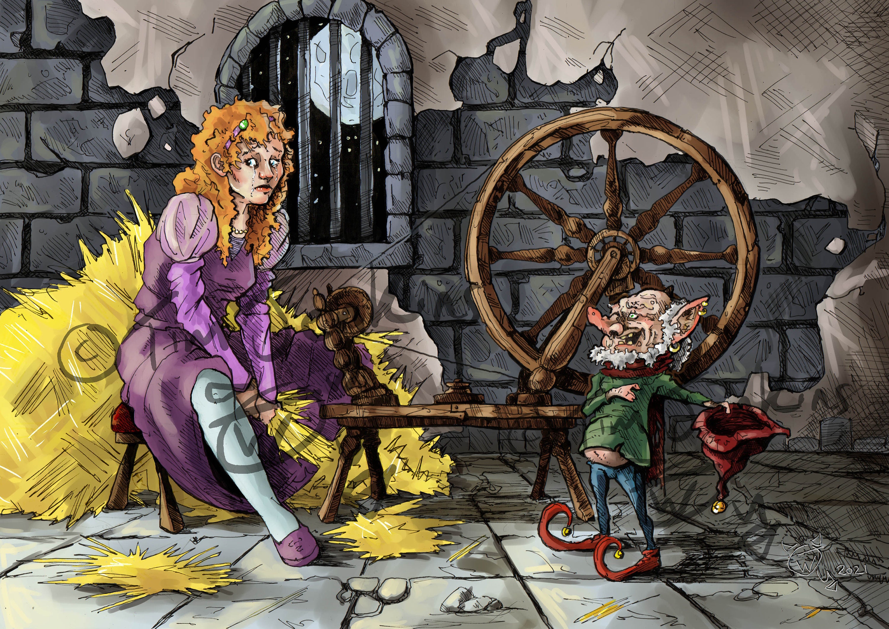 Grimm's Fairy Tales Stories Rumpelstiltskin Makes an Offer Digital Art Painting A4 Print satin
