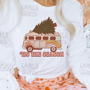 Grooviges Weihnachts-Png-Sublimation-Hippie-Bus-SVG-Shirt-Design