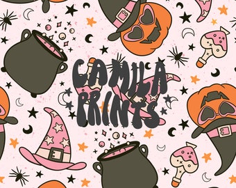 Halloween Pattern Pumpkin Witchy Seamless Repeat Pattern for Fabric Sublimation