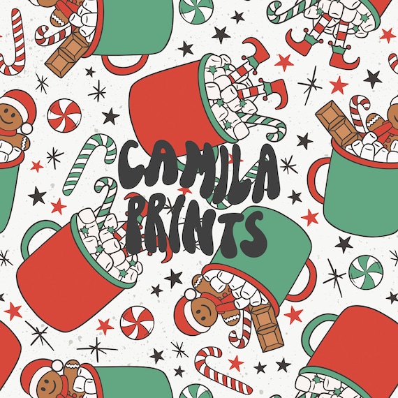 Christmas Seamless Pattern Hot Cocoa Pattern File for Fabric Sublimation
