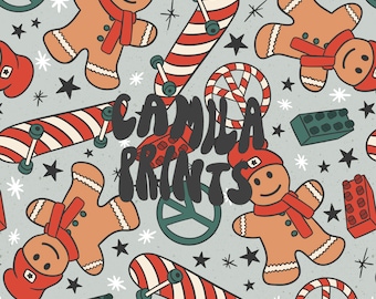 Boy Christmas Seamless Pattern Skateboard Gingerbread Cookie Pattern File for Fabric Sublimation