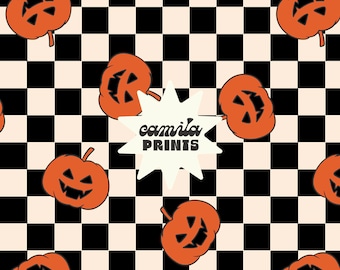 Boy Halloween Pattern Checkerboard Seamless Repeat Pattern for Fabric Sublimation