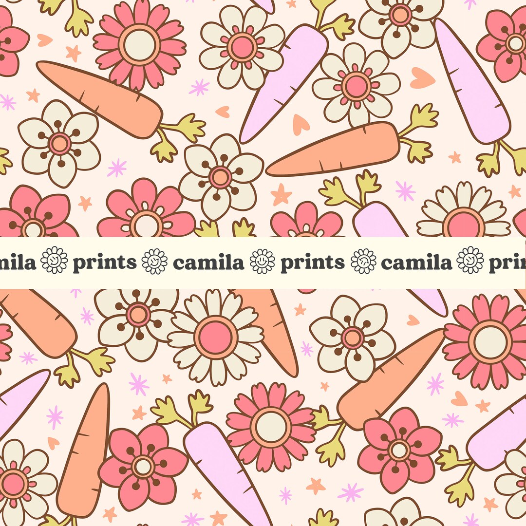 Spring Floral Pattern Easter Carrots Seamless Repeat Pattern for Fabric ...