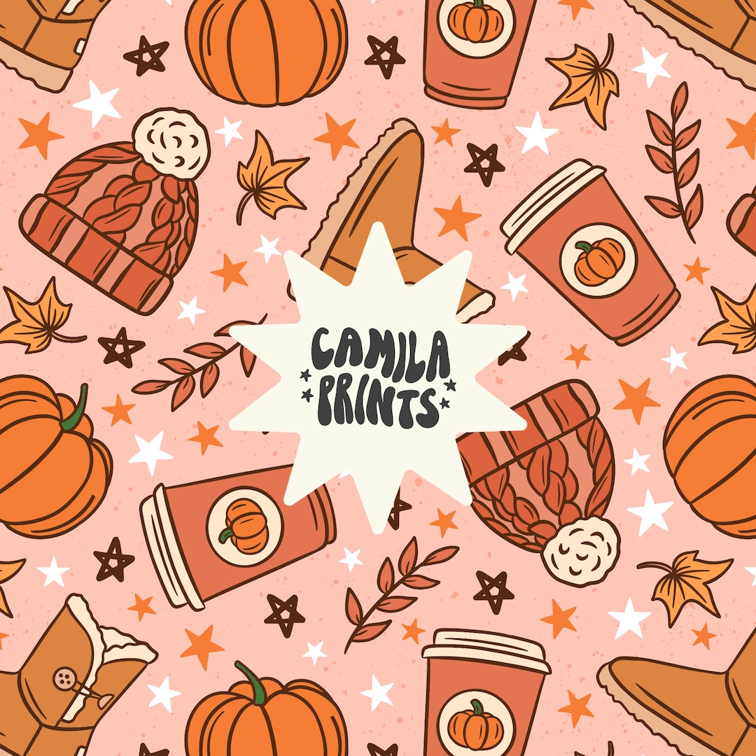 Boho Pumpkin Spice Seamless Pattern Fall Boots Pattern File for Fabric ...