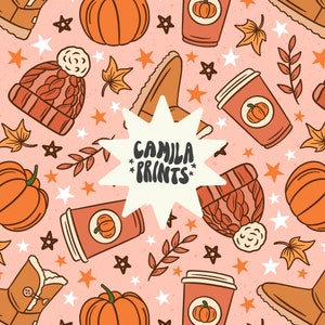 Boho Pumpkin Spice Seamless Pattern Fall Boots Pattern File for Fabric Sublimation