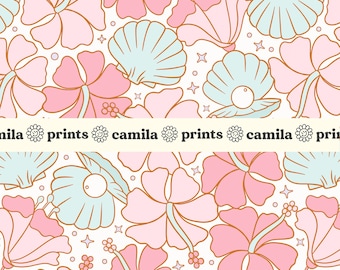 Summer Seamless File Mermaid Floral Pattern for Fabric Sublimation