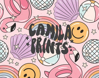 Summer Pattern Flamingo Pool Float Seamless Repeat Pattern for Fabric Sublimation