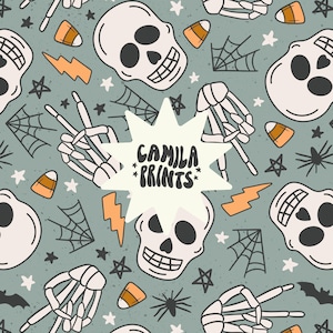 Boy Halloween Seamless Pattern Skeleton Pattern File for Fabric Sublimation