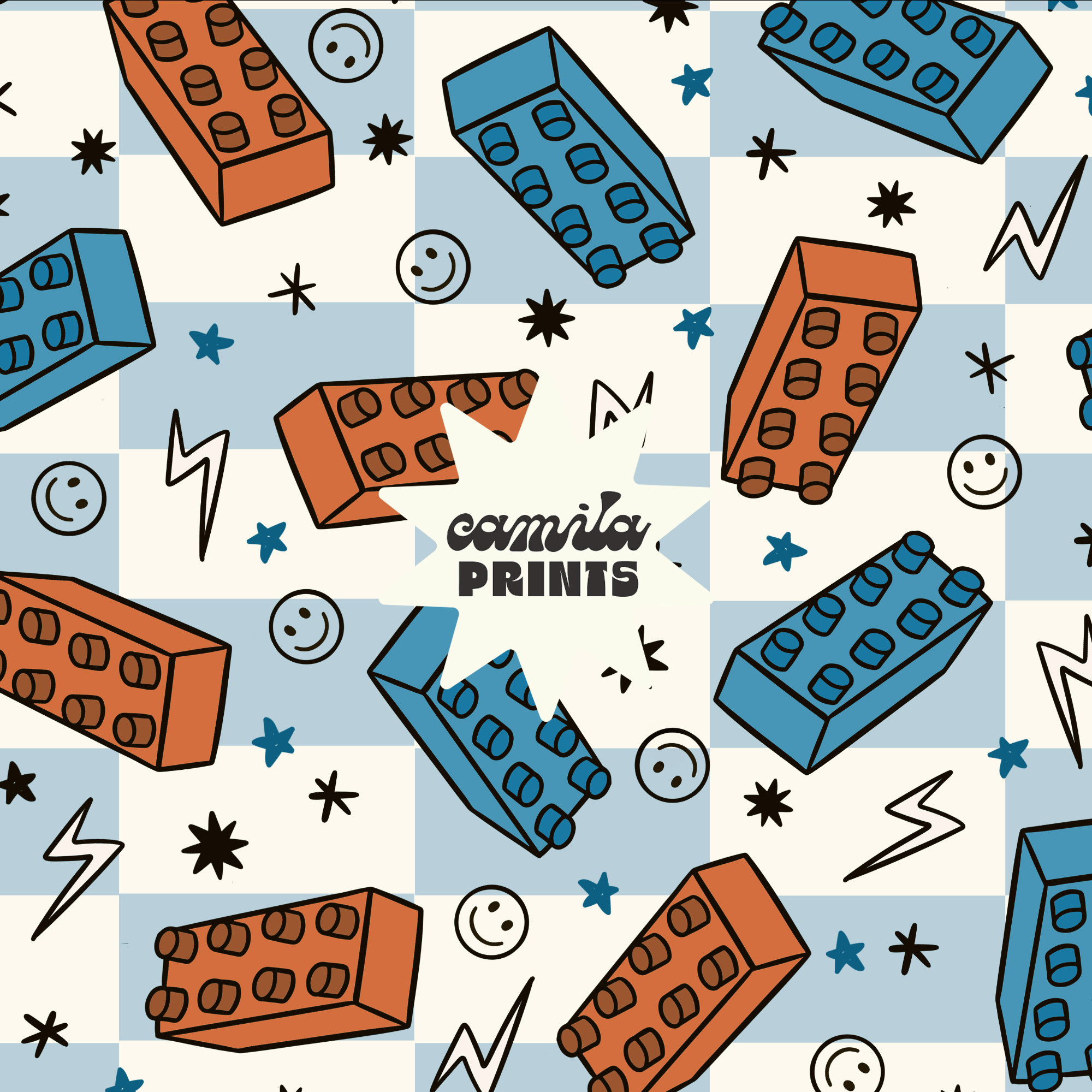Boys Pattern Building Blocks Seamless File for Fabric Sublimation