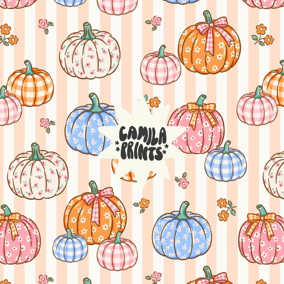 Preppy Fall Seamless File Cottage Core Pumpkin Repeat Pattern for Commercial Use