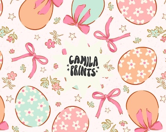Easter Eggs and Bows Seamless File Repeat Pattern for Commercial Use
