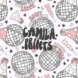 New Year&#39;s Seamless Pattern Groovy Disco Pattern File for Fabric Sublimation