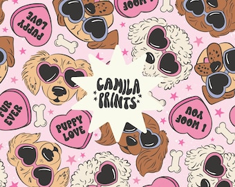 Puppy Love Valentines Seamless File for Fabric Sublimation