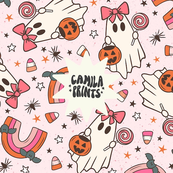 Spooky Halloween Seamless Pattern Cute Ghost Pattern File for Fabric Sublimation