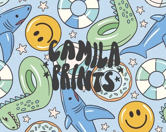 Boy Summer Pattern Pool Float Seamless Repeat Pattern for Fabric Sublimation