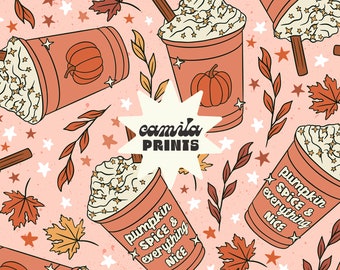 Fall Pattern Pumpkin Spice Seamless Pattern for Fabric Sublimation