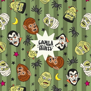 Spooky Monsters Seamless Pattern Halloween Seamless File for Fabric Sublimation