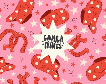 Cowgirl Valentines Seamless File Western Digital Pattern for Commercial Use