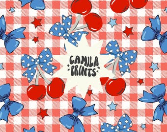 Fourth of July Seamless File Vintage Cherry Repeat Pattern for Commercial Use