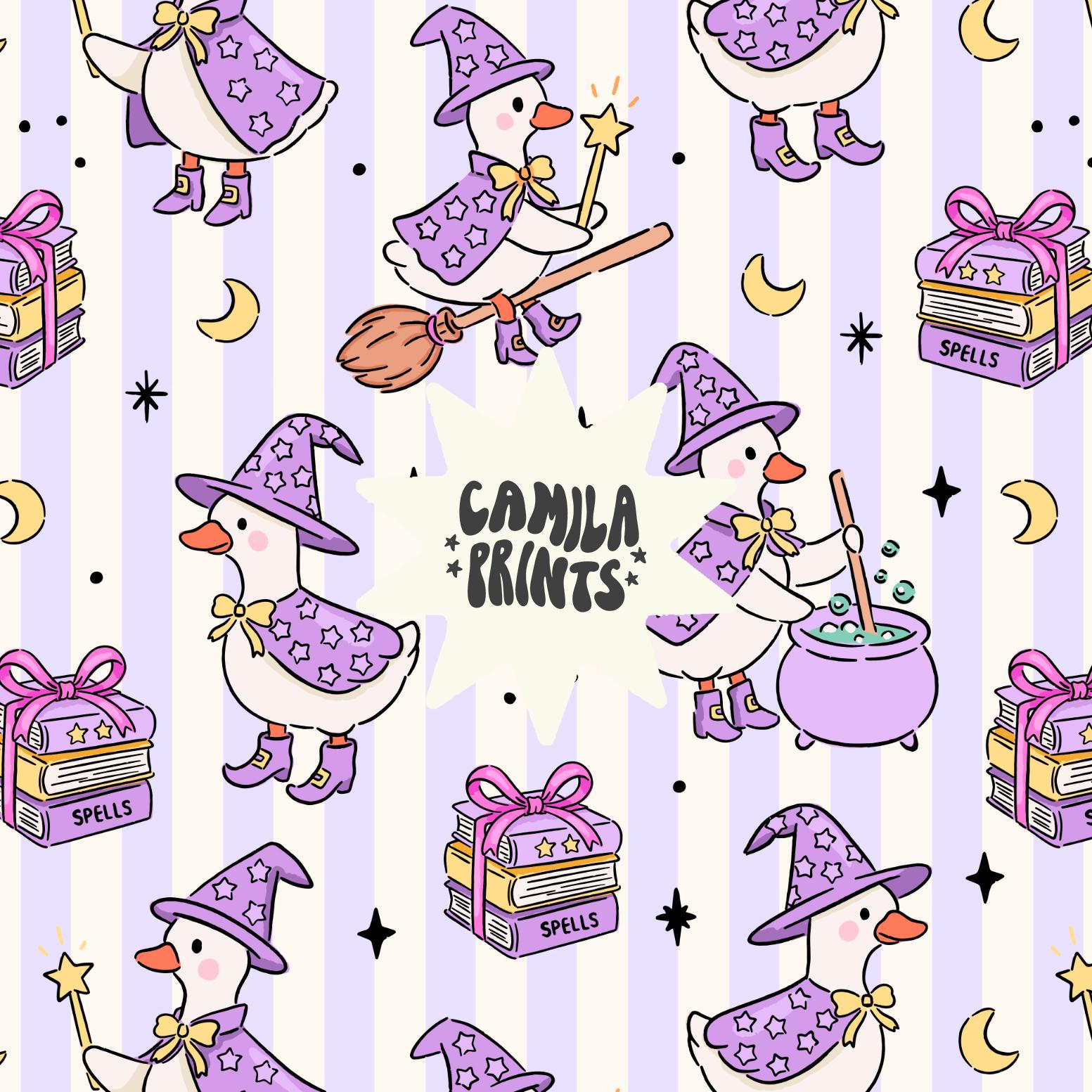 Halloween Seamless Repeat Witch Goose Pattern for Commercial Use