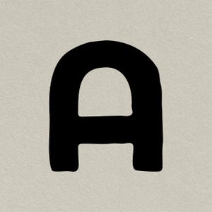May include: Black uppercase letter A with a rounded top and bottom. The letter is outlined in black and has a white interior.