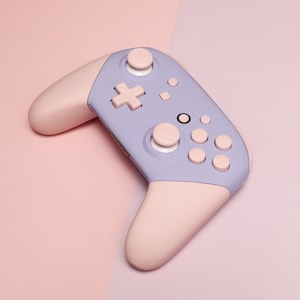 May include: A purple and pink Nintendo Switch controller with pink buttons.