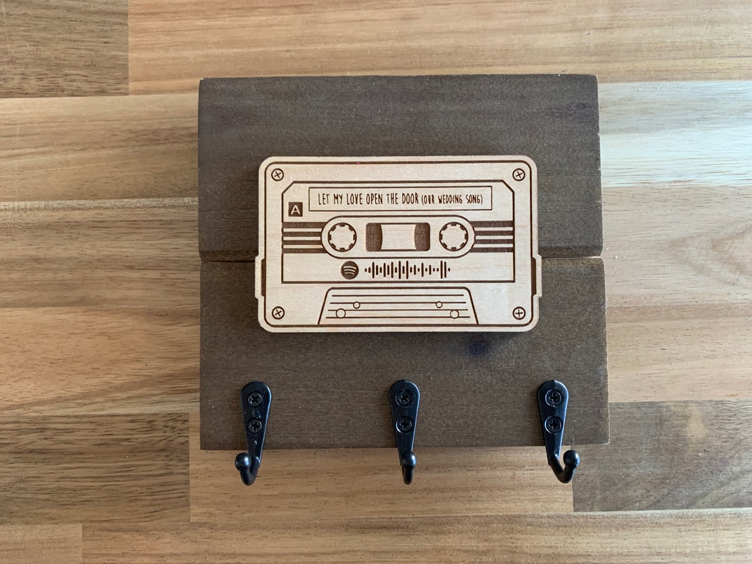 Custom Cassette Rack Custom Wood Vintage Cassette Key Rack With Spotify Code - Rustic Look ...