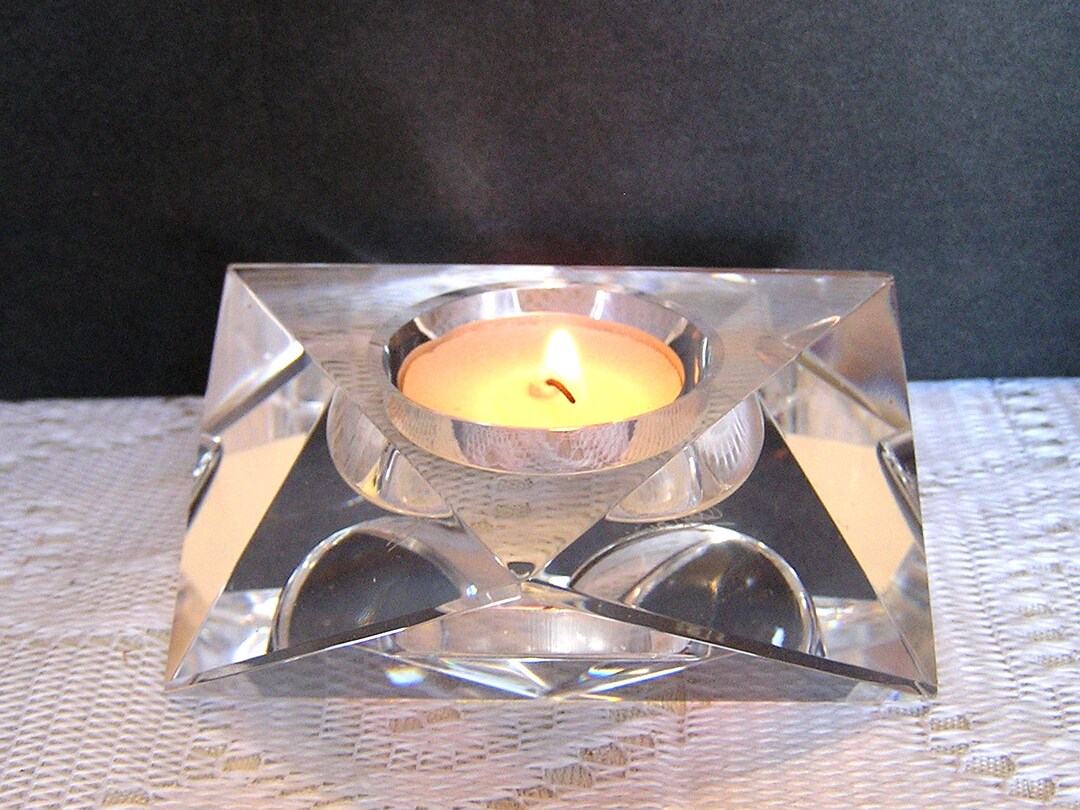 Oleg Cassini Cut Crystal Triangular Votive Candle Holder Etsy