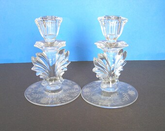 Fostoria #338 Chintz Baroque Candle Holders Set of Two