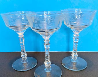 Rock Sharpe Crystal #3005-19 Grape & Vine Etch Cocktail Glasses Set of Three (3)