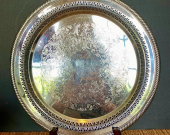 Reticulated Round Silver Plate 12" Tray Wm Rogers