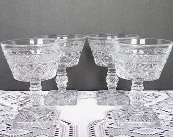 Juego de cuatro (4) vasos altos de champán/sorbete Imperial Glass Ohio Cape Cod transparentes