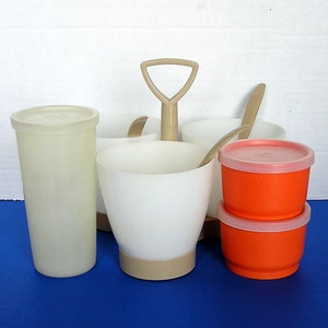 Tupperware Lot Condiment Caddy and Storage Cups