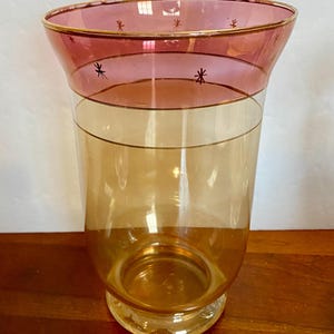 Vintage Venetian Glass Art Glass Vase Ruby and Amber with Gold Trim