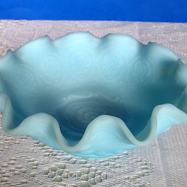 Vintage Fenton Blue Custard Glass Persian Medallion Bowl
