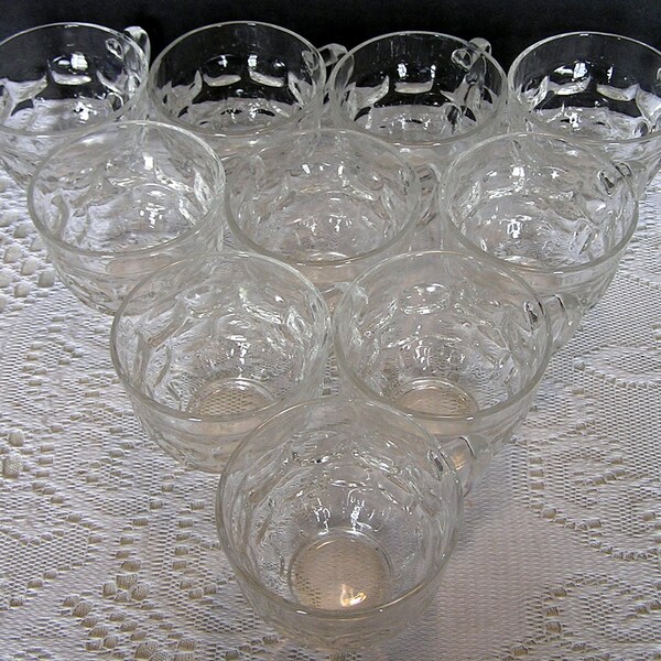 Vintage Federal Glass Yorktown Thumbprint Punch Cups Set of Ten (10)