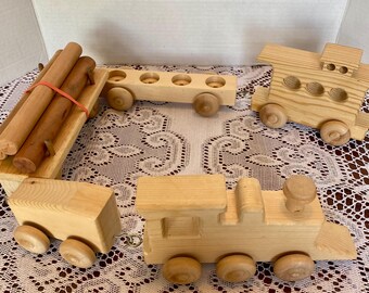 Hand Carved Wooden Toy 5-car Train