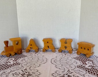 Wood Toy Alphabet Train 5-piece Hand Carved