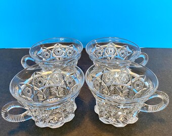 EAPG Cambridge Near Cut Inverted Feather Punch Cups Set of Four (4)