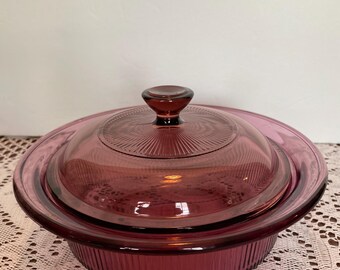 Corning Ware Vision Cranberry Casserole Baking Dish with Lid V-30-B