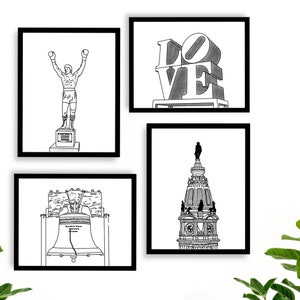 Philadelphia Wall Art Bundle, City Hall, Liberty Bell, Rocky Statue, Philly Skyline, Love Statue, Instant Download/Printable