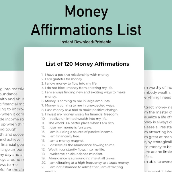 120 MONEY AFFIRMATIONS Printable Quotes Daily Wealth Manifestation Abundance Inspiration Financial Freedom Self Care Files