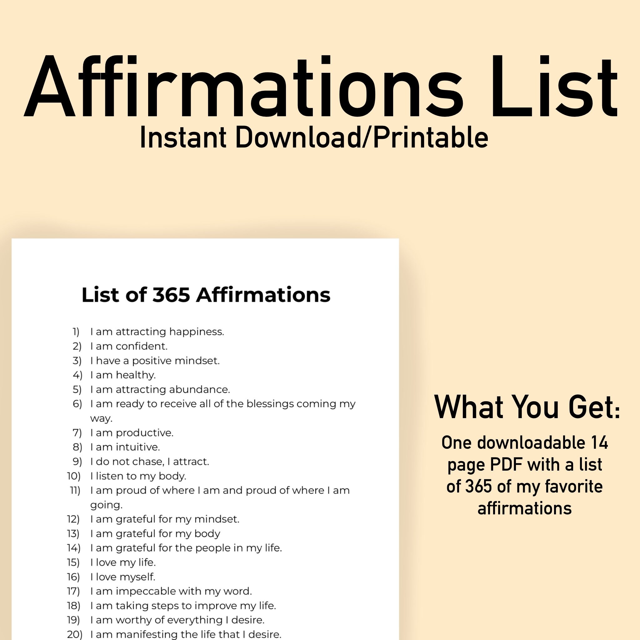 365 AFFIRMATIONS Printable Quotes Daily Mantra Positivity - Etsy Sweden