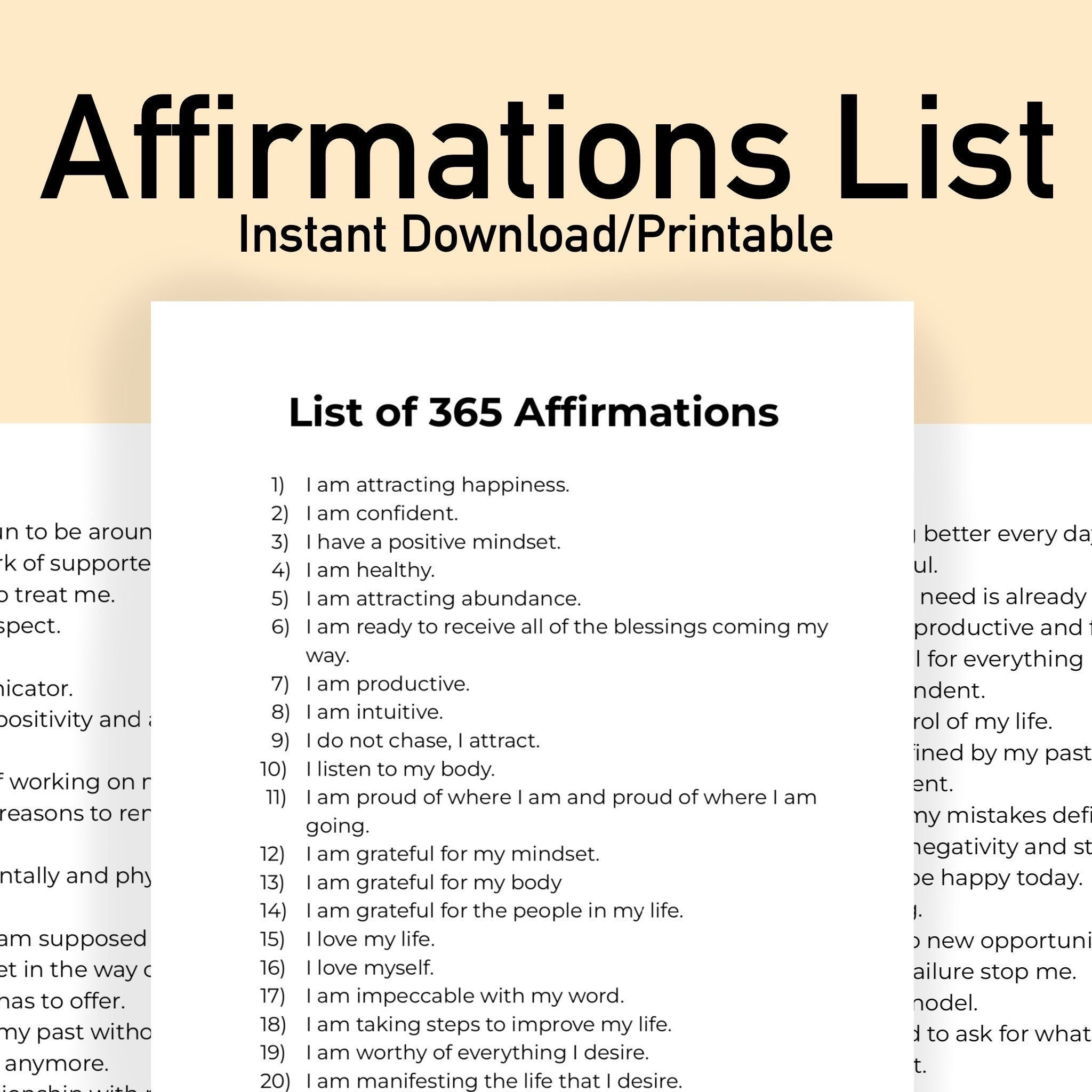 365 AFFIRMATIONS Printable Quotes Daily Mantra Positivity Mindfulness ...