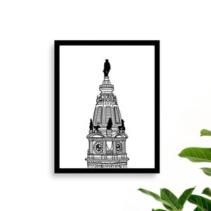 Philadelphia City Hall Art, Philly City Hall Line Drawing, Minimal Wall Art